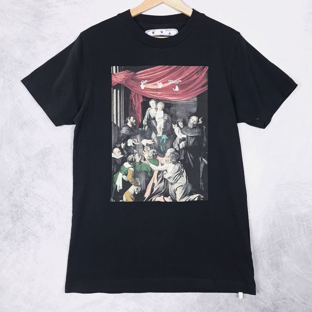 Off-White T-Shirt Mens Small Black Caravaggio Arrow Certilogo Verified